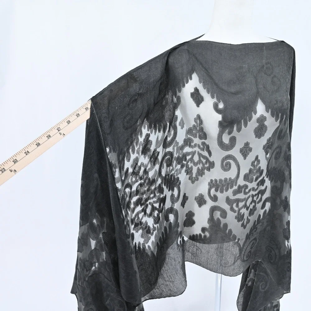 Black Burnout Velvet Damask Poncho Wrap Shawl Whimsigoth Festival Cape Coverup